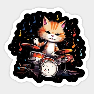 Anime Cat playing on Drums Sticker